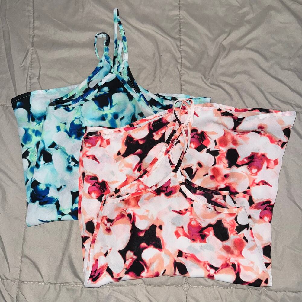 Apt. 9 Womens Floral Tank Top Set 2 Pack Pink Blue Cami Sz XL